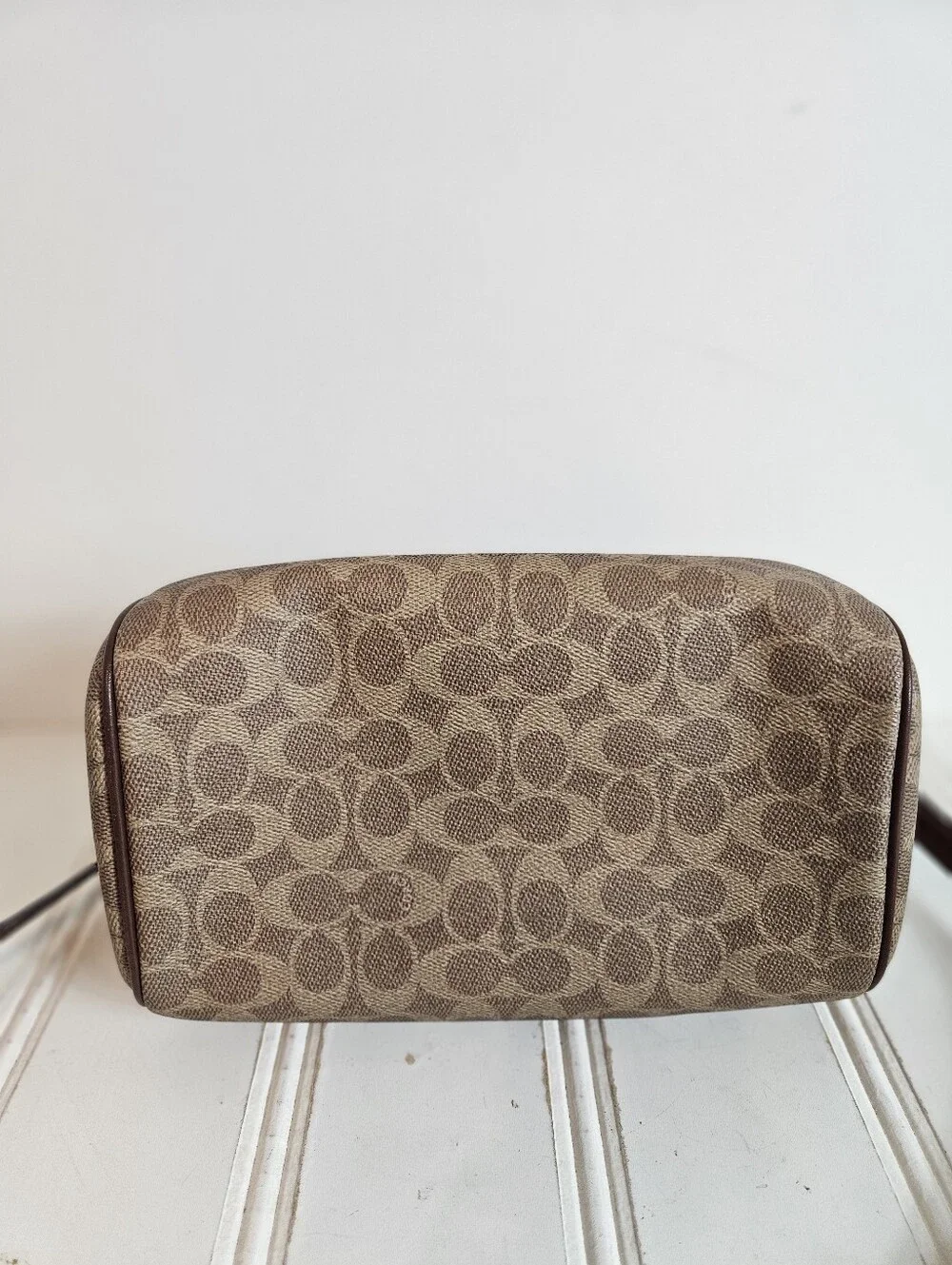 Coach Satchel OS Rowan Signature Canvas Crossbody Top Handle Gold Tan Brown
